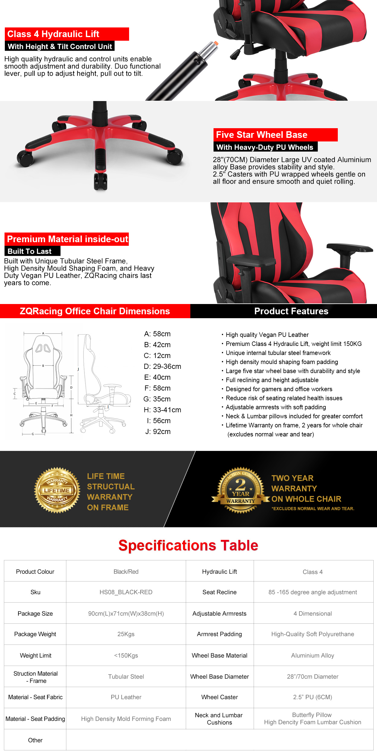 ZQRacing Hyper Sport Series Gaming Office Chair Black Red ZQRacing